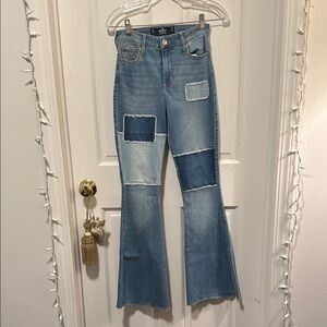 NEVER WORN Patchwork Flare Jeans - Blue
